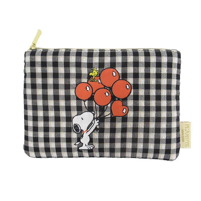 PEANUTS バルーンチェック フラットポーチ スヌーピー